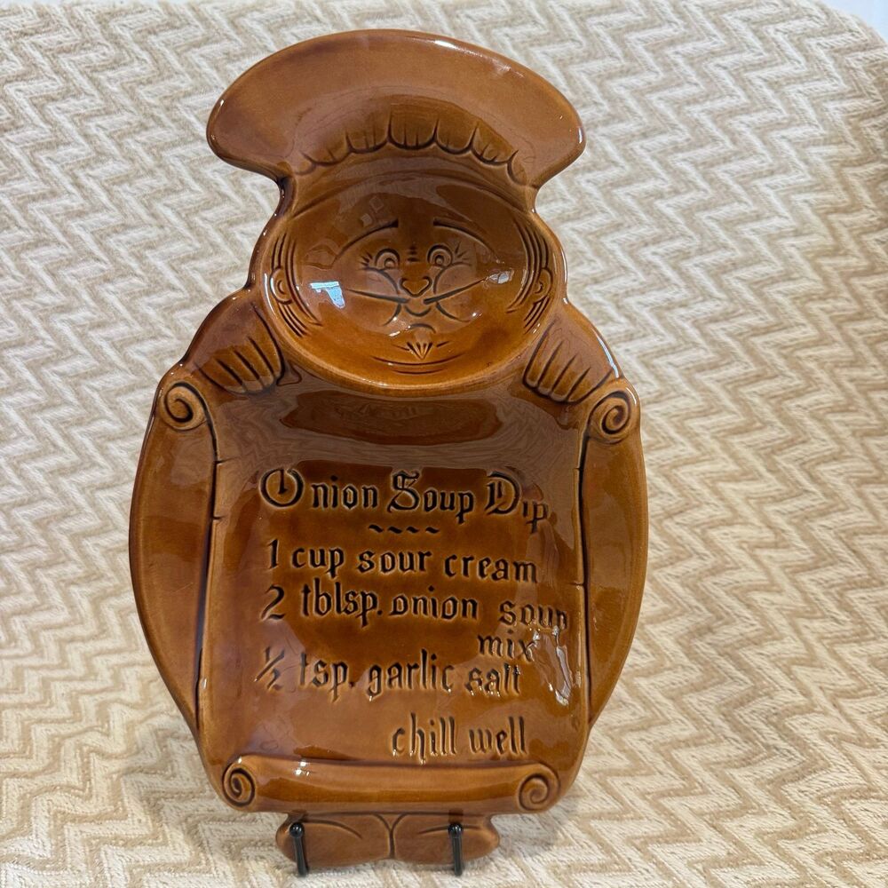 Vintage California Pottery Chef Onion Soup Dip Recipe Platter